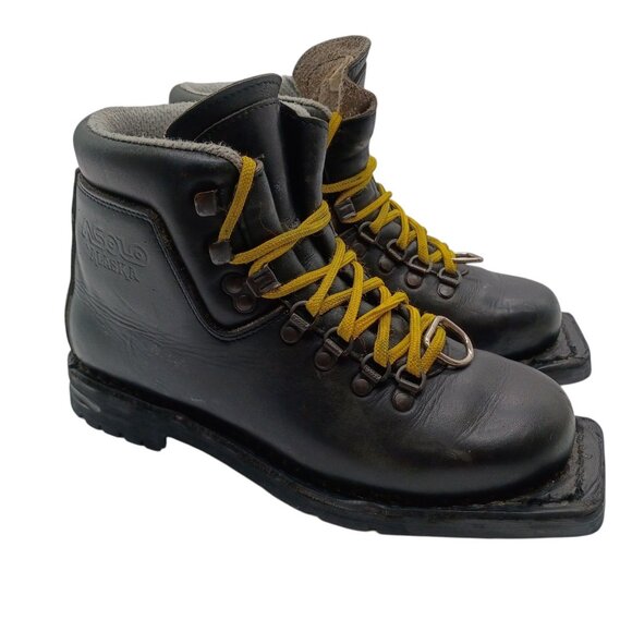 Vintage Asolo Alaska Boots Womens Size 7.5 Black Leather Vibram Sole Hiking 90s - Picture 1 of 12